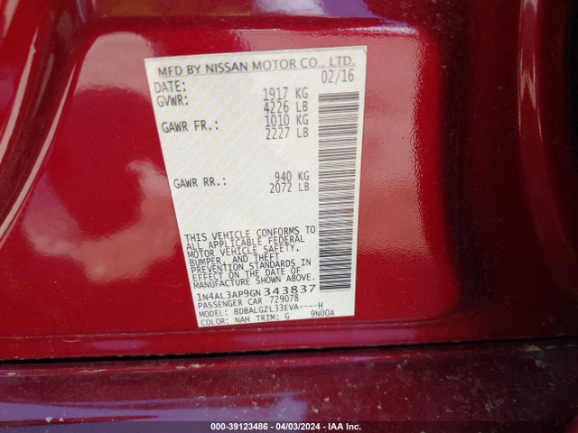 Nissan Altima 2.5 S 2016 1N4AL3AP9GN343837 Image 9