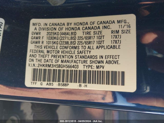 Honda CR-V EX 2016 2HKRM3H58GH566403 Image 9