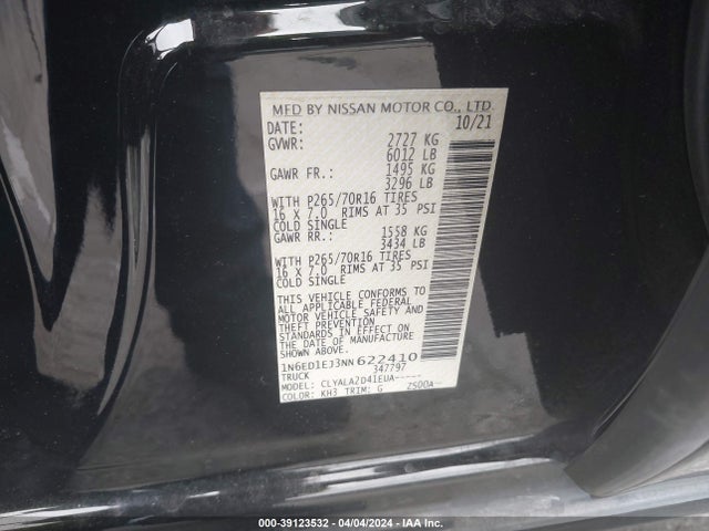 Nissan Frontier S 4x2 2022 1N6ED1EJ3NN622410 Image 9