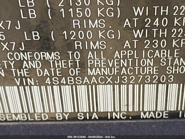 Subaru Outback 2.5i 2018 4S4BSAACXJ3273203 Image 9