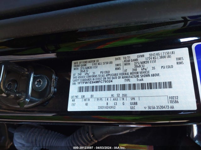 Ford F-150 King Ranch 2021 1FTFW1E84MFC79324 Image 9
