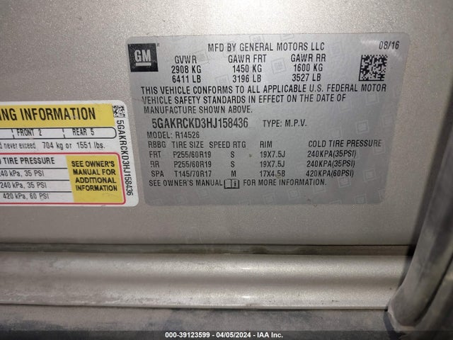 5GAKRCKD3HJ158436 Buick Enclave Premium