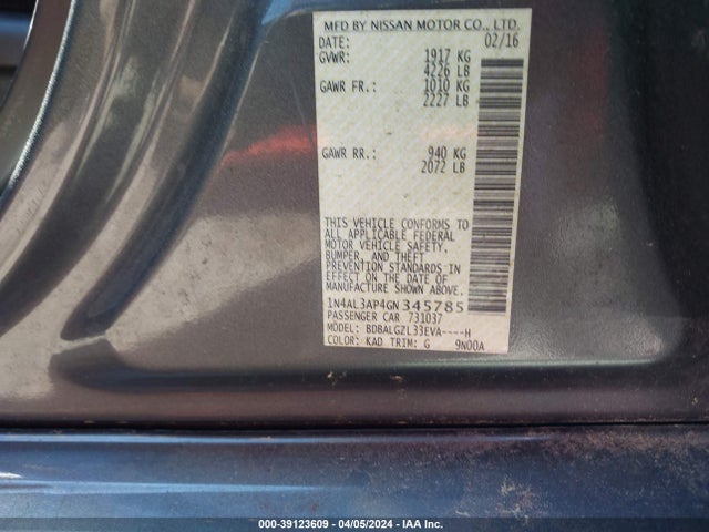 Nissan Altima 2.5 S 2016 1N4AL3AP4GN345785 Image 9