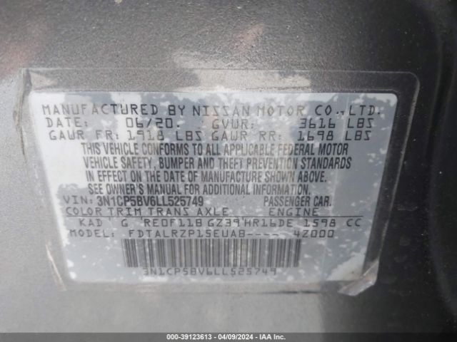 3N1CP5BV6LL525749 Nissan Kicks S Xtronic Cvt