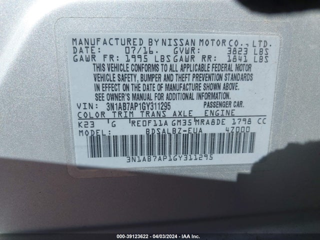 Nissan SENTRA S 2016 3N1AB7AP1GY311295 Image 9