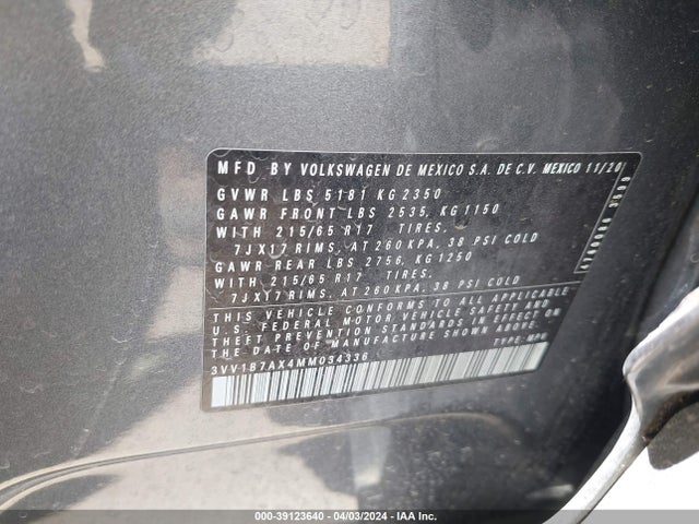 3VV1B7AX4MM034336 Volkswagen Tiguan 2.0t S