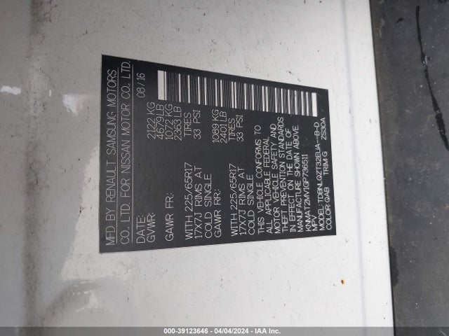 Nissan ROGUE SV 2016 KNMAT2MV1GP736511 Image 9