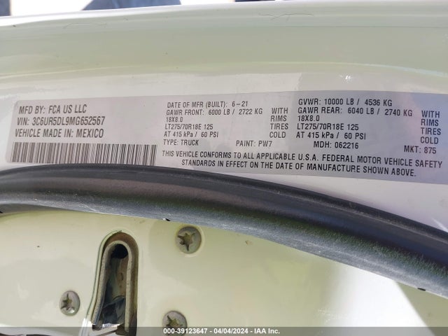 RAM 2500 Big Horn  4x4 6'4 Box 2021 3C6UR5DL9MG652567 Image 9