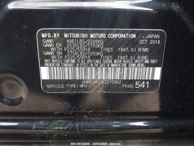 JA4AD3A31KZ015862 Mitsubishi Outlander Se