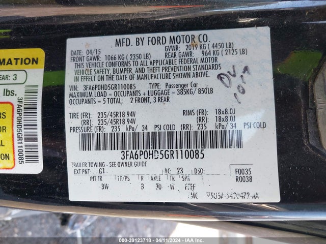 Ford FUSION SE 2016 3FA6P0HD5GR110085 Image 9