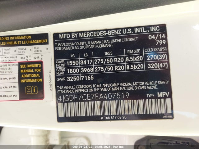 Mercedes-Benz Gl 450 4matic 2014 4JGDF7CE7EA407519 Image 9