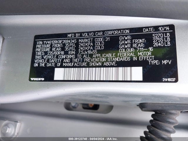 Volvo Xc60 T5/t5 Premier 2015 YV4612RK8F2684345 Image 9