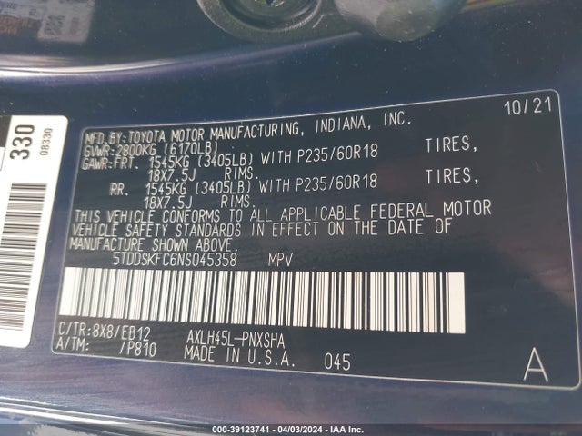 Toyota Sienna Xse 2022 5TDDSKFC6NS045358 Image 9