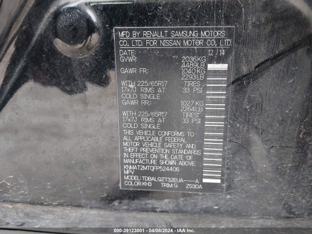 Nissan ROGUE SV 2015 KNMAT2MT0FP524406 Image 9