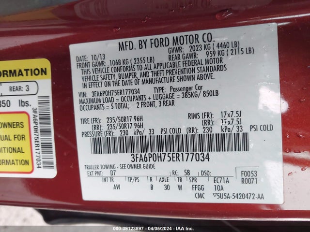 Ford FUSION SE 2014 3FA6P0H75ER177034 Image 9