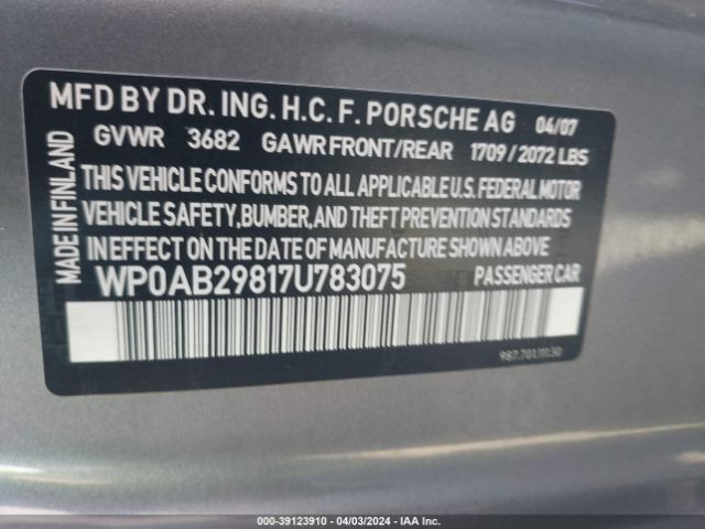 2007 PORSCHE CAYMAN S WP0AB29817U783075 Photo 8