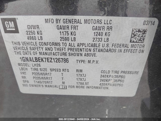 Chevrolet EQUINOX 1LT 2014 1GNALBEK7EZ126786 Image 9