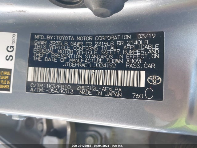 Toyota COROLLA LE 2020 JTDEPRAE1LJ024192 Image 9