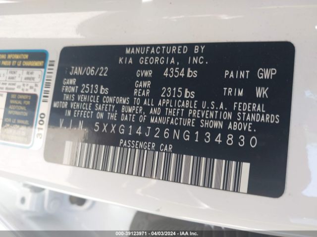 5XXG14J26NG134830 KIA K5 LXS