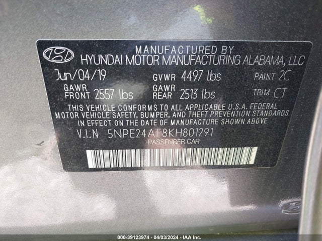 Hyundai SONATA SE 2019 5NPE24AF8KH801291 Image 9