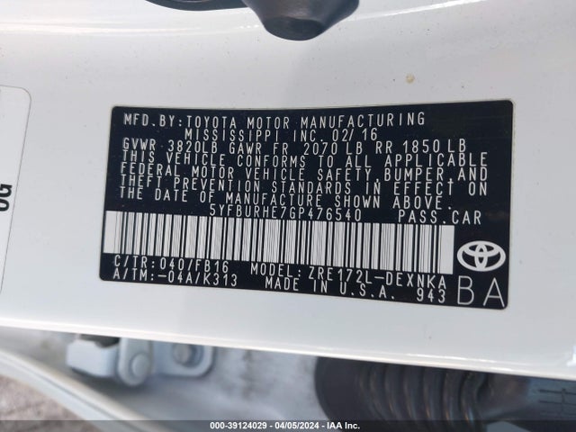 Toyota COROLLA LE 2016 5YFBURHE7GP476540 Image 9