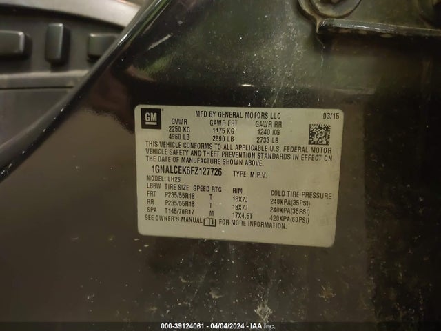Chevrolet Equinox 2lt 2015 1GNALCEK6FZ127726 Image 9