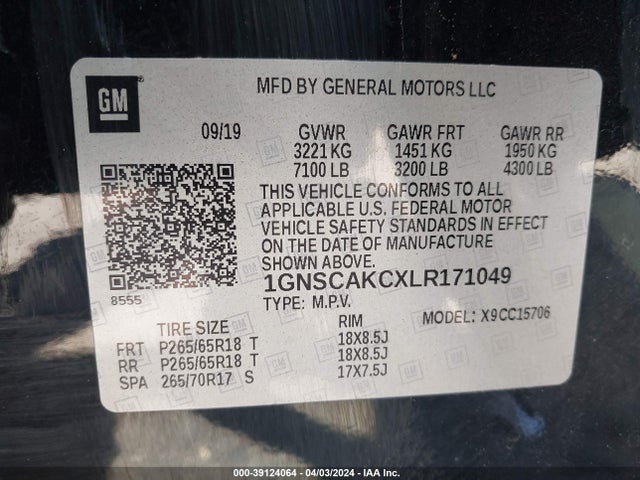 Chevrolet Tahoe 2wd Ls 2020 1GNSCAKCXLR171049 Image 9