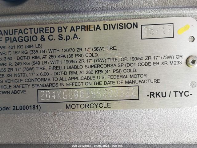 2017 APRILIA TUONO ZD4KGU009HS000322 Photo 9
