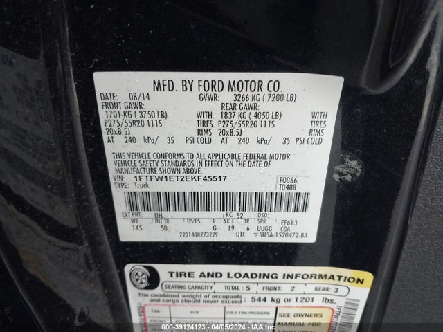 Ford F-150 Fx4 2014 1FTFW1ET2EKF45517 Image 9