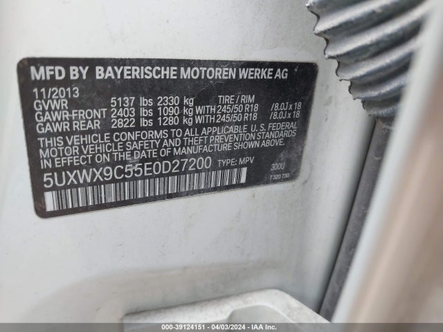 BMW X3 Xdrive28i 2014 5UXWX9C55E0D27200 Image 9