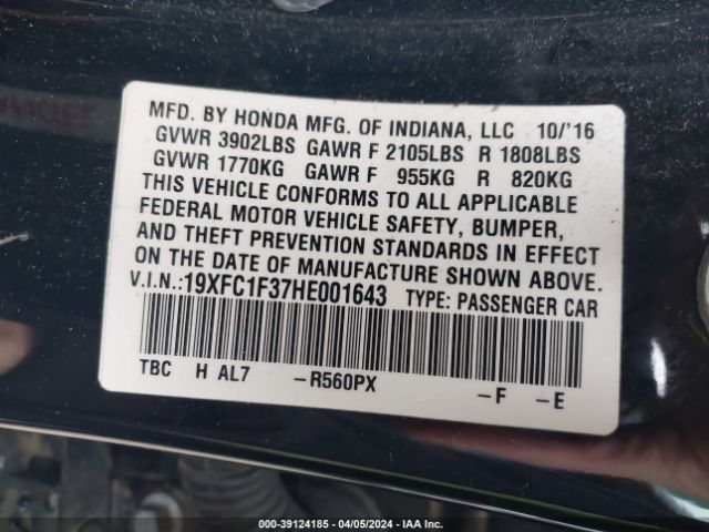 19XFC1F37HE001643 Honda Civic Ex-t