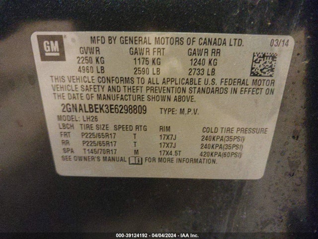 Chevrolet EQUINOX 1LT 2014 2GNALBEK3E6298809 Image 9