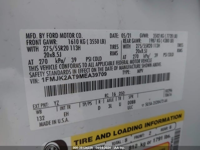 Ford Expedition Limited Max 2021 1FMJK2AT9MEA39709 Image 9
