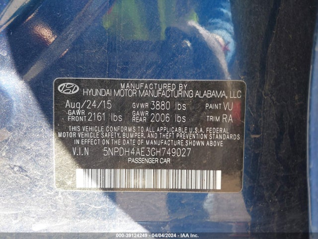 Hyundai ELANTRA SE 2016 5NPDH4AE3GH749027 Image 9