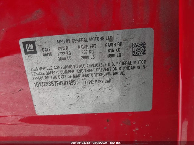 Chevrolet Sonic Ltz Auto 2015 1G1JE5SB7F4201499 Image 9