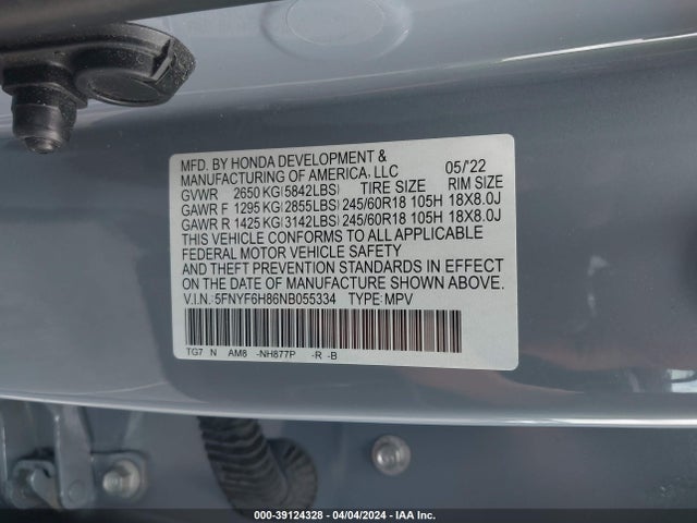 Honda Pilot Awd Trailsport 2022 5FNYF6H86NB055334 Image 9