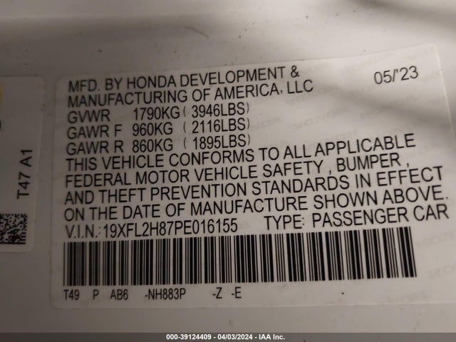 Honda Civic Sport 2023 19XFL2H87PE016155 Image 9