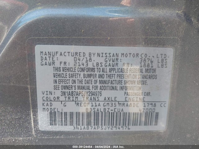 Nissan SENTRA S 2018 3N1AB7AP5JY294976 Image 9