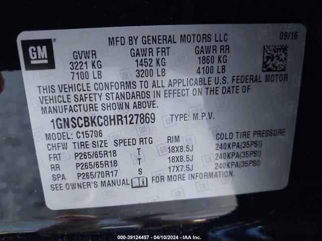 Chevrolet Tahoe Lt 2017 1GNSCBKC8HR127869 Image 9