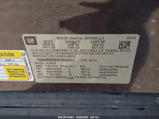 GMC Acadia Sle-1 2015 1GKKRNED0FJ300412 Image 9