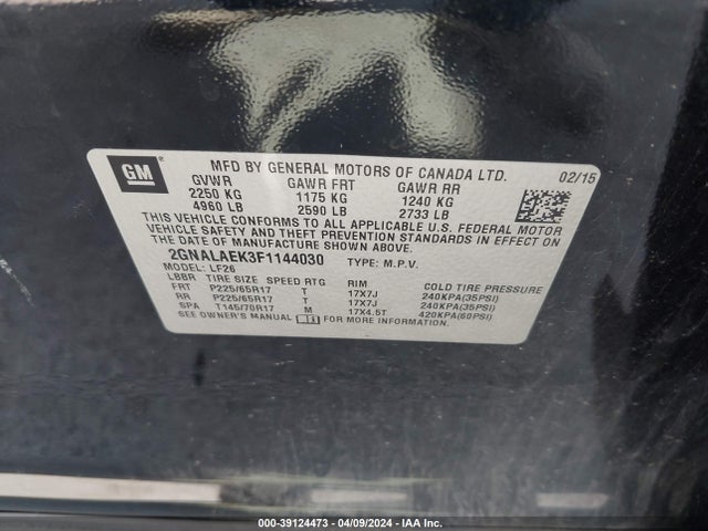 Chevrolet EQUINOX LS 2015 2GNALAEK3F1144030 Image 9