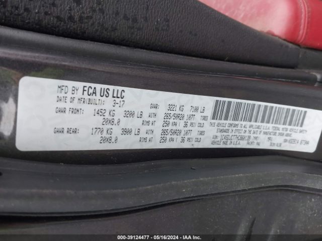 1C4SDJCT7HC860139 Dodge Durango R/t Awd