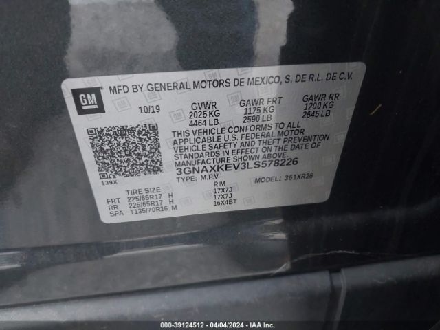 3GNAXKEV3LS578226 Chevrolet Equinox Fwd Lt 1.5l Turbo