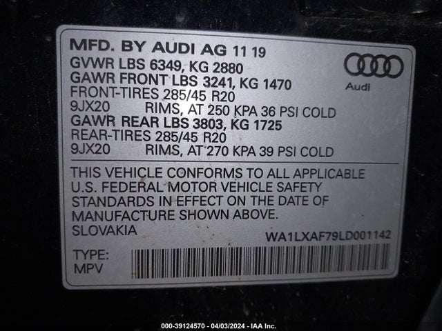 WA1LXAF79LD001142 Audi Q7 Premium Plus 55 Tfsi Quattro Tiptronic