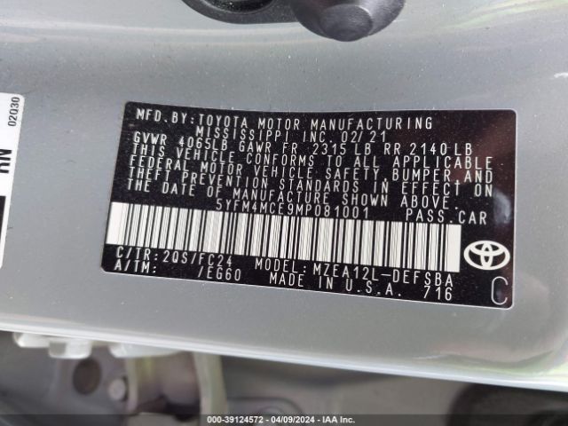 5YFM4MCE9MP081001 Toyota Corolla Se Apex Edition