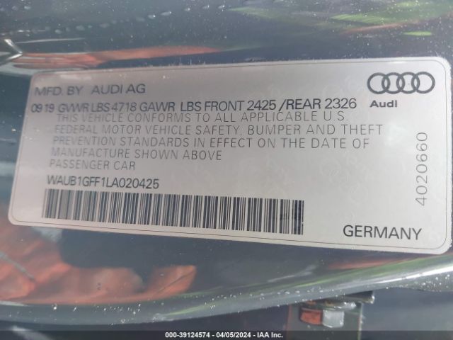 2020 AUDI S3 WAUB1GFF1LA020425 Photo 8