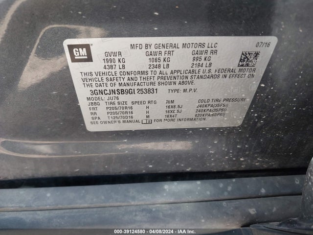 Chevrolet Trax 1ls 2016 3GNCJNSB9GL253831 Image 9