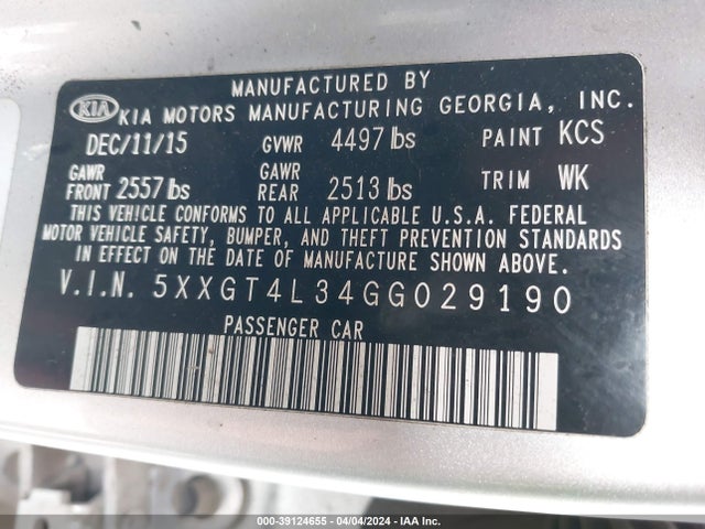 KIA Optima Lx 2016 5XXGT4L34GG029190 Image 9