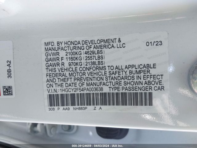 1HGCY2F54PA003638 Honda Accord Hybrid Sport