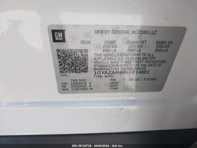 1GYAZAR49KF214601 Cadillac Xt4 Luxury